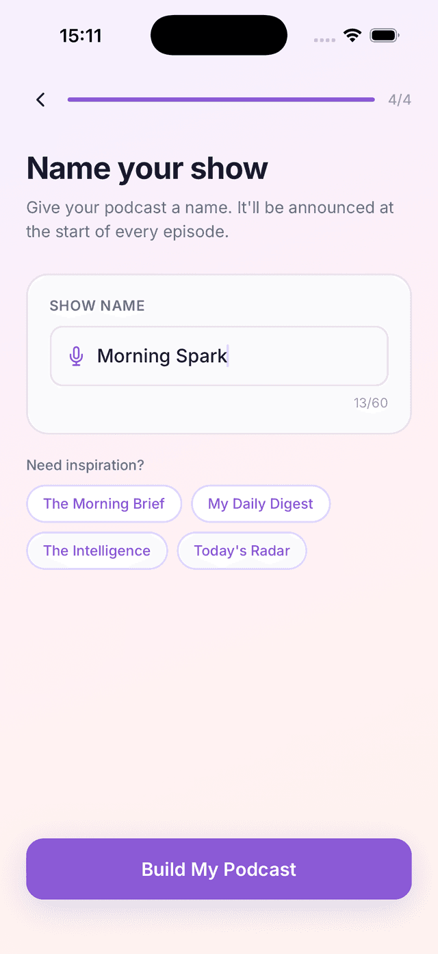 OwnPod show naming screen